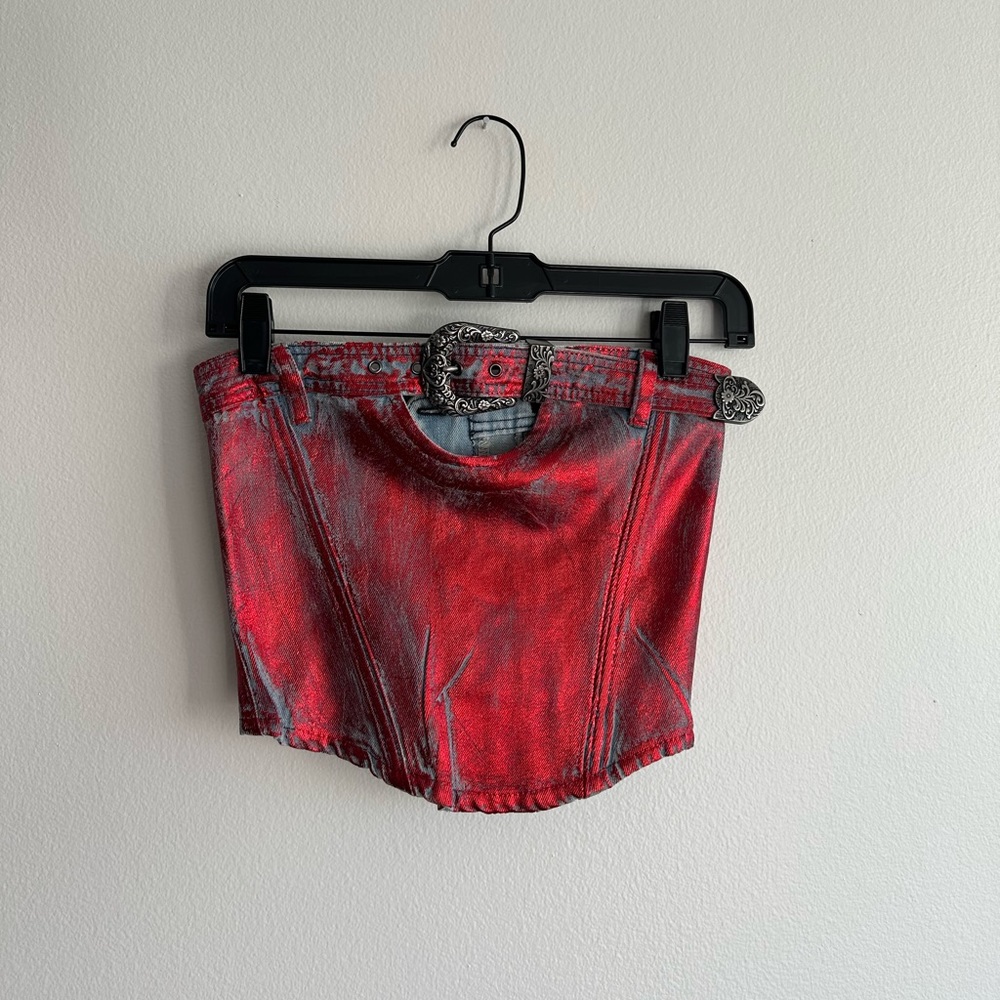 ❗️SOLD ❗️Don’t buy! Jaded London Midtown Metallic Denim Corset w Buckle Belt